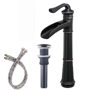 Single Hole Single Handle Waterfall Tall Body Bathroom Vessel Sink Faucet with Pop Up Drain in Oil Rubbed Bronze
