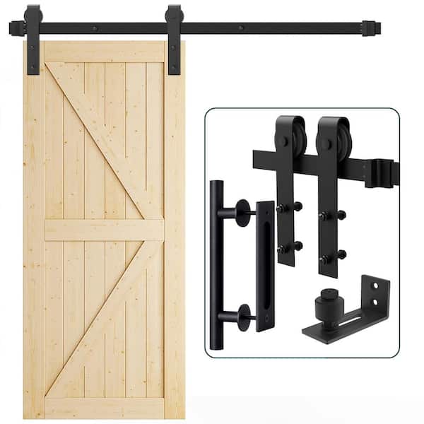5 ft./60 in. J-Shaped Sliding Single Barn Door Hardware Kit with Round Handle
