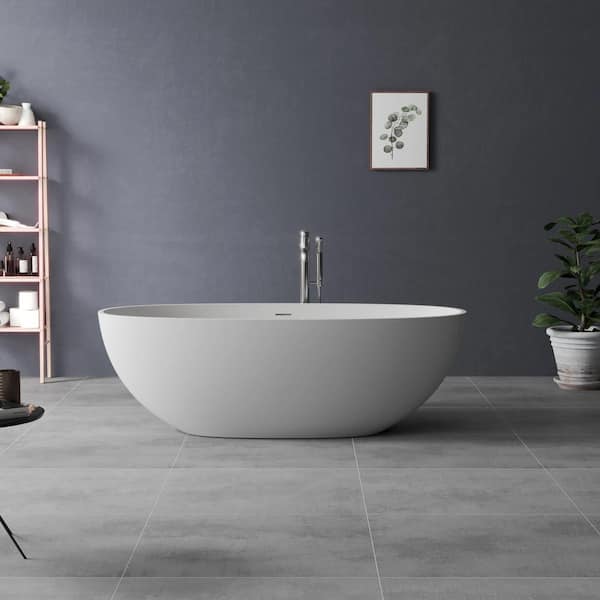 Unbranded 67" Acrylic Flatbottom Freestanding Bathtub Oval Shape Soaking Bathtub