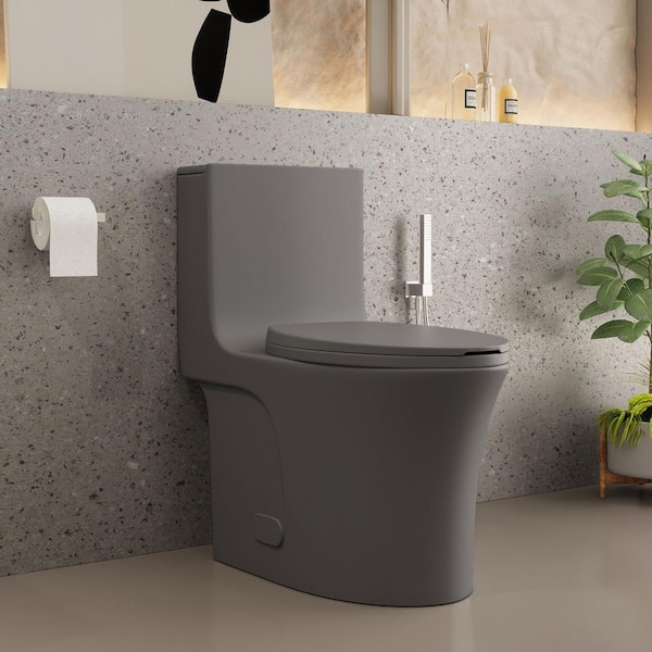 Opvande 1-Piece 1.1/1.6 GPF Dual Flush Elongated Toilet in Light Grey Seat Included