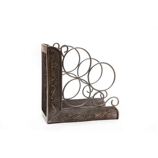 Old Dutch 10.25 in. x 4.75 in. x 10.25 in. Ant. Emb. Victoria 3-Bottle Wine Rack Bookend