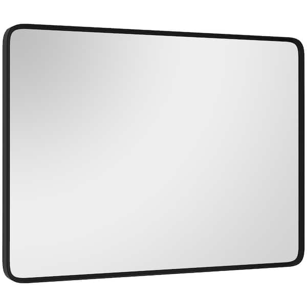 HOMCOM 30 in. W x 22 in. H Large Rectangular Tri Fold Aluminum Framed Wall Bathroom Vanity Mirror in Black
