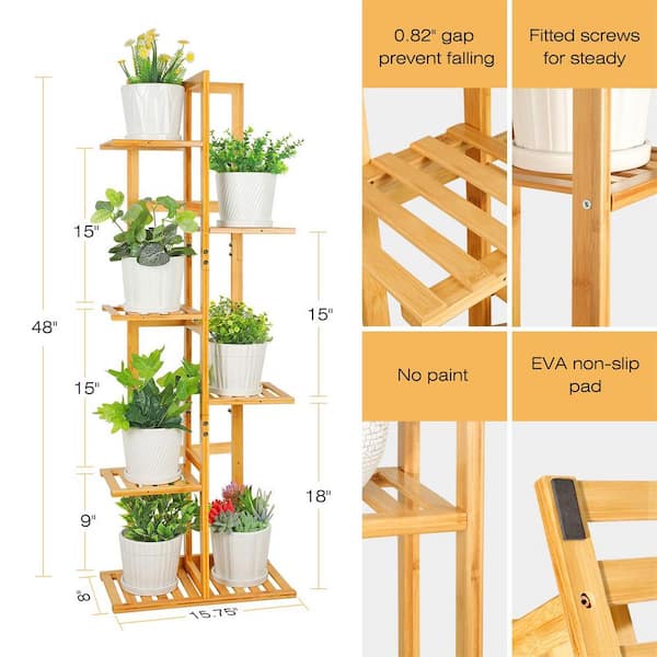 Dyiom 60 in. Tall Indoor/Outdoor Natural Bamboo Wood Plant Stand