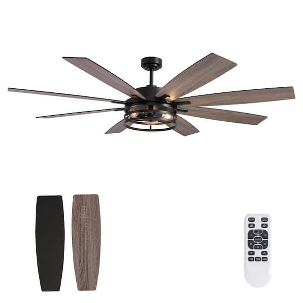 72 in. Indoor Matte Black Caged Ceiling Fan with Light Kit, Reversible Blades, and 6 Spand and Remote Included