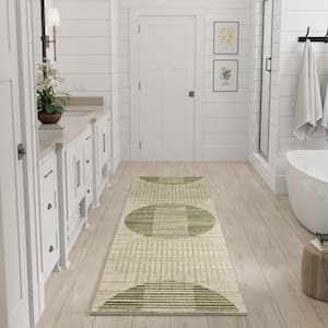 Astra Machine Washable Ivory Olive 2 ft. x 6 ft. Graphic Contemporary Runner Area Rug