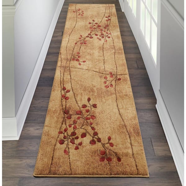 Somerset Latte 2 ft. x 10 ft. Botanical Contemporary Kitchen Runner Area Rug