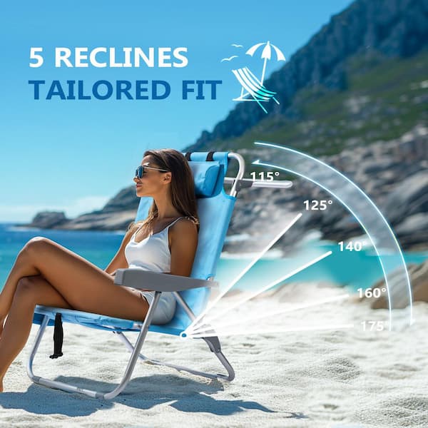 PASAMIC Sky Blue Aluminum Folding Adjustable Headrest Medium Beach