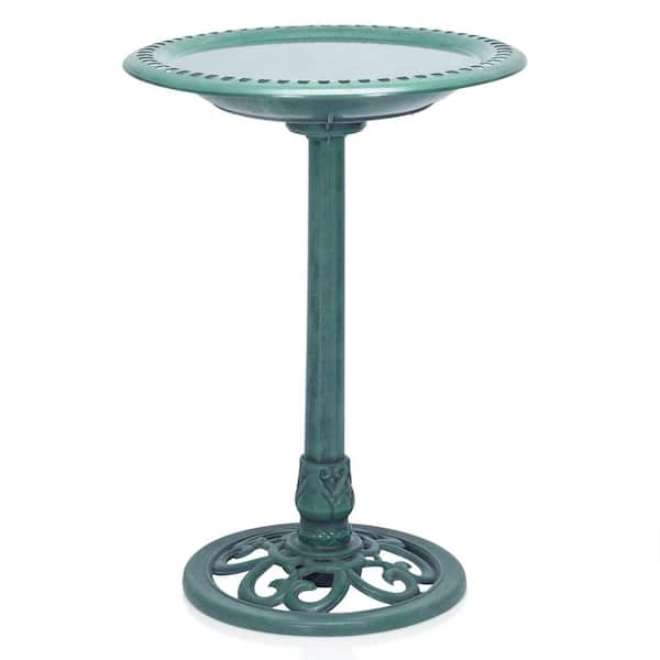 Alpine Corporation 28 in. Tall Outdoor Birdbath with Scrollwork Decoration Yard Statue