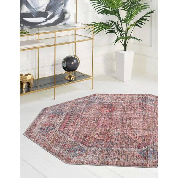 Nostalgia Euphoria Rust Red and Brown 5 ft. 3 in. x 5 ft. 3 in. Machine Washable Area Rug