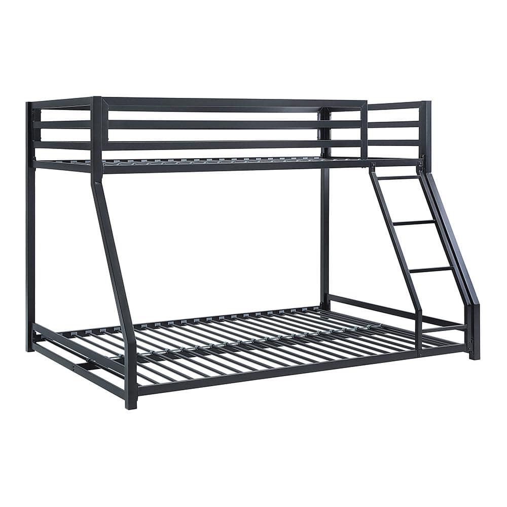Black Metal Twin Over Full Bunk Bed with Ladder