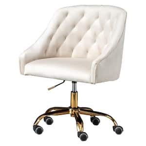 Dulce Cream Velvet Swivel Task Chair with Gold Base