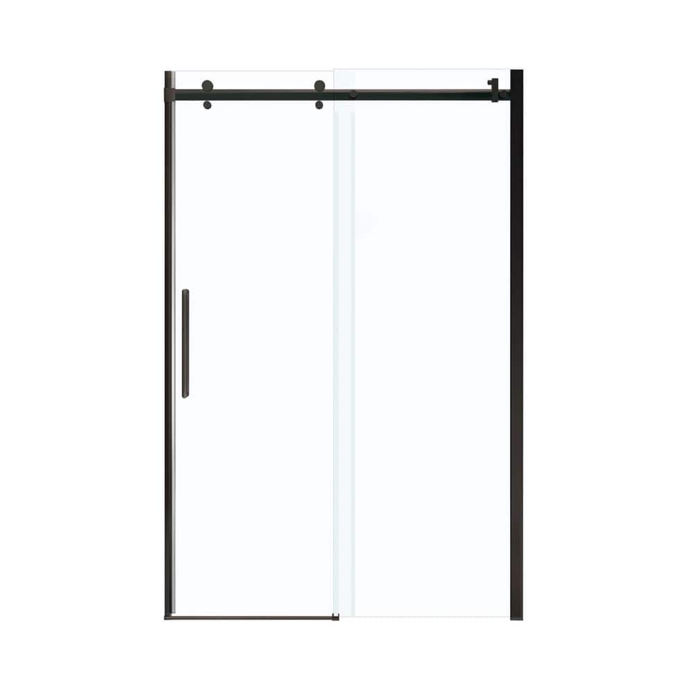 Halo 47" Dark Bronze Frameless Sliding Shower Door with Clear Glass