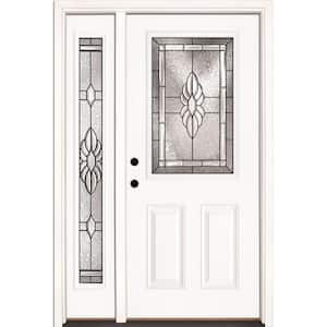 50.5 in. x 81.625 in. Sapphire Patina 1/2 Lite Unfinished Smooth Right-Hand Fiberglass Prehung Front Door with Sidelite