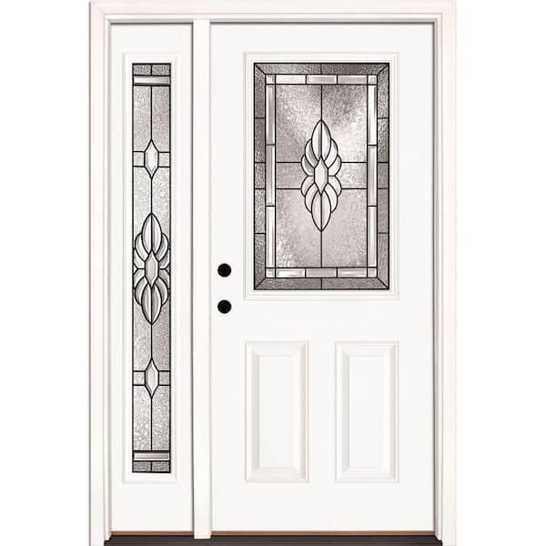 Feather River Doors 50.5 in. x 81.625 in. Sapphire Patina 1/2 Lite Unfinished Smooth Right-Hand Fiberglass Prehung Front Door with Sidelite