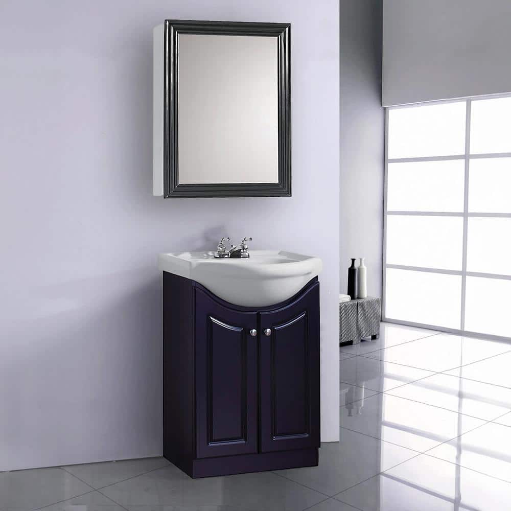 24" Satin Black MDF Freestanding Vanity with White Ceramic Top