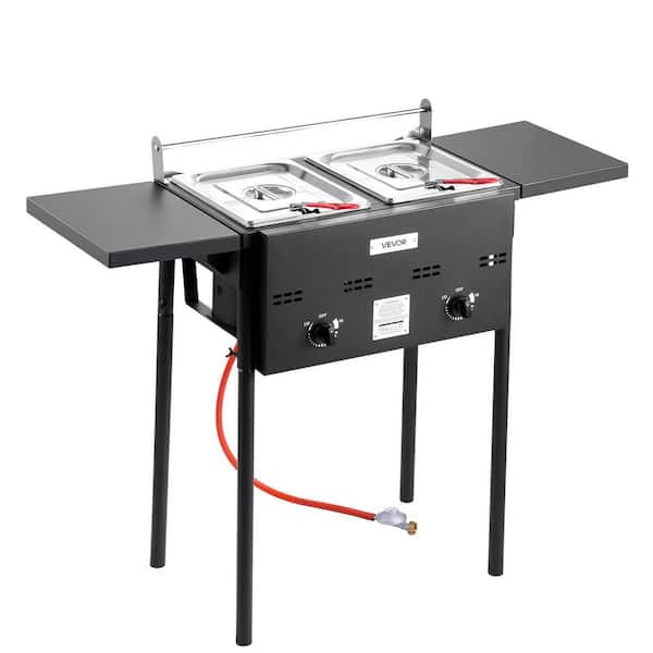Outdoor Propane Deep Fryer, Dual-Tank 8QT. x 2, Stainless Steel Foldable Dual Basket, Floor Standing for Home/Restaurant