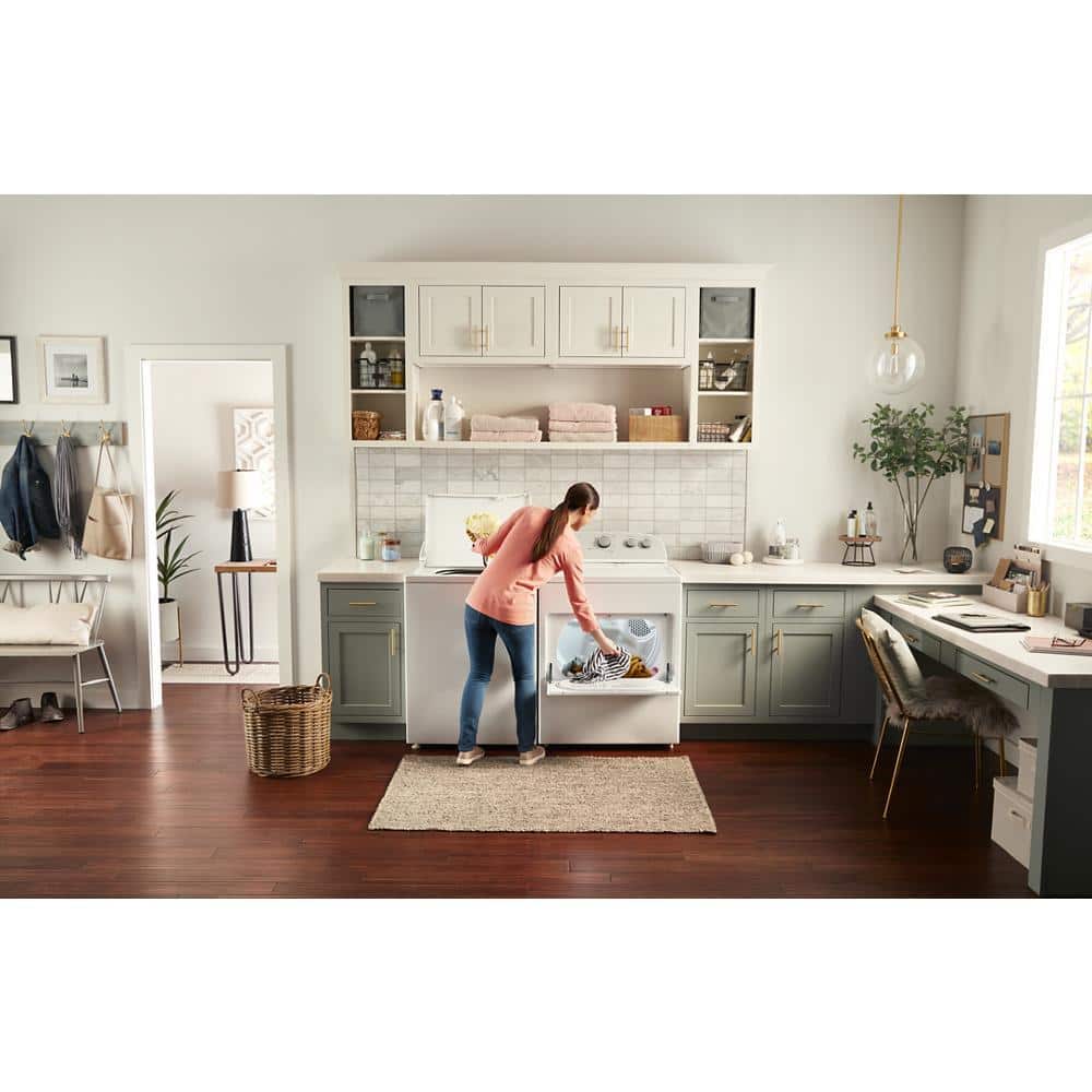 White Freestanding Electric Dryer with Powder Coated Drum
