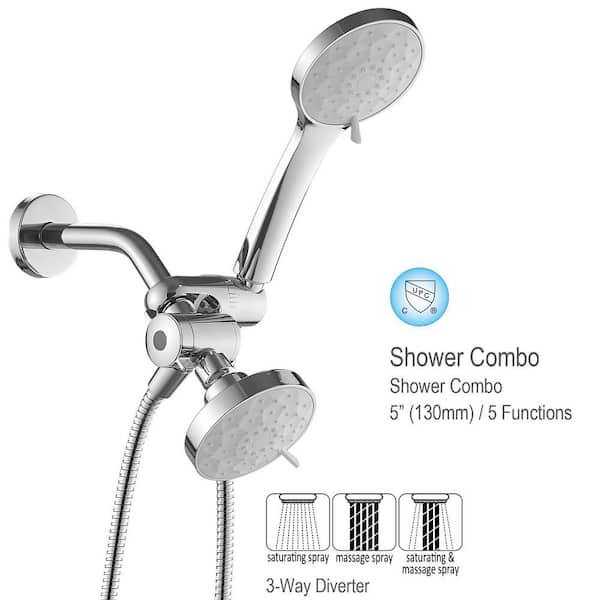 Single-Handle 4-Spray Dual Shower Faucet Set Trim Kit 1.8 GPM with Valve and Filtered Handheld Shower Head in Chrome