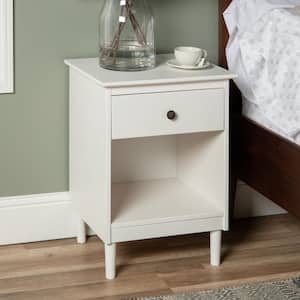 Classic Mid Century Modern 1-Drawer White Solid Wood Nightstand Side Table