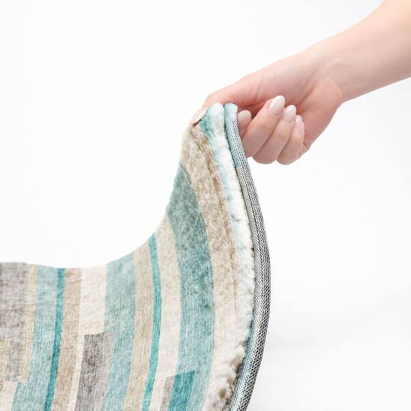 Dream Shag Premium Machine Washable Abstract ADS766 Teal 10 ft. x 14 ft. Area Rug
