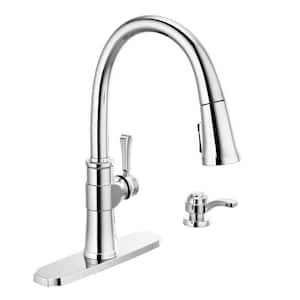 Spargo Single-Handle Pull-Down Sprayer Kitchen Faucet with ShieldSpray and Soap Dispenser in Chrome