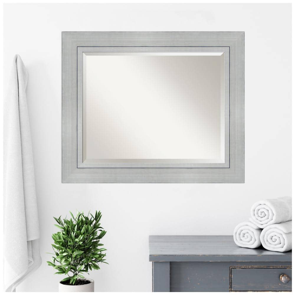 Romano Silver Beveled Rectangle Wood Bathroom Wall Mirror