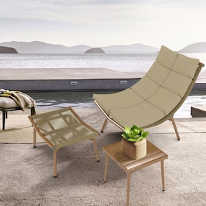 Metal Outdoor Indoor Chaise Lounge Chair with Table 380 lbs. Capacity with Brown Cushion (3-Piece)