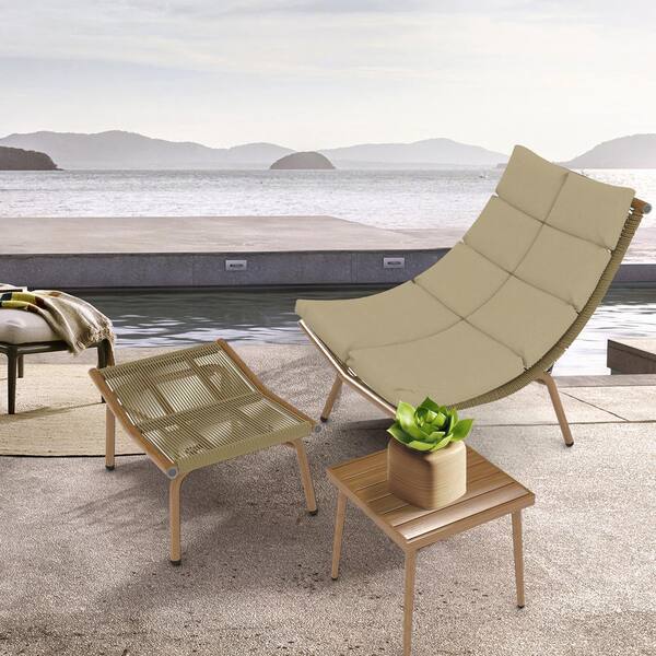 AUTMOON Metal Outdoor Indoor Chaise Lounge Chair with Table 380 lbs. Capacity with Brown Cushion (3-Piece)