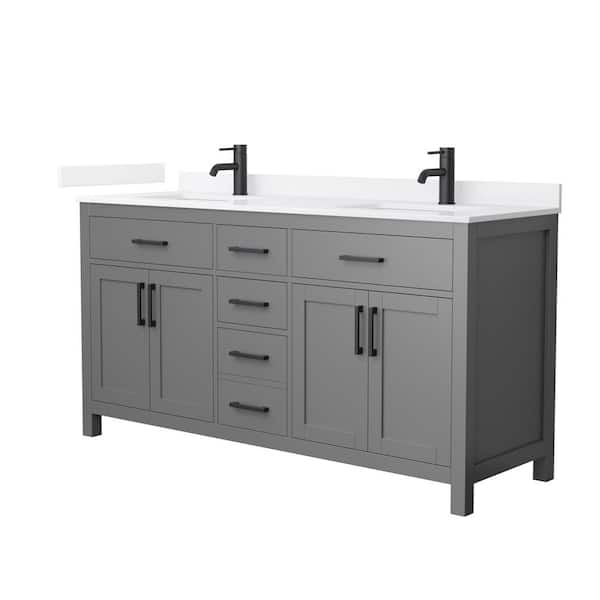 Wyndham Collection Beckett 66 in. Double Freestanding Dark Gray Bath Vanity with White Quartz Top (Assembled)