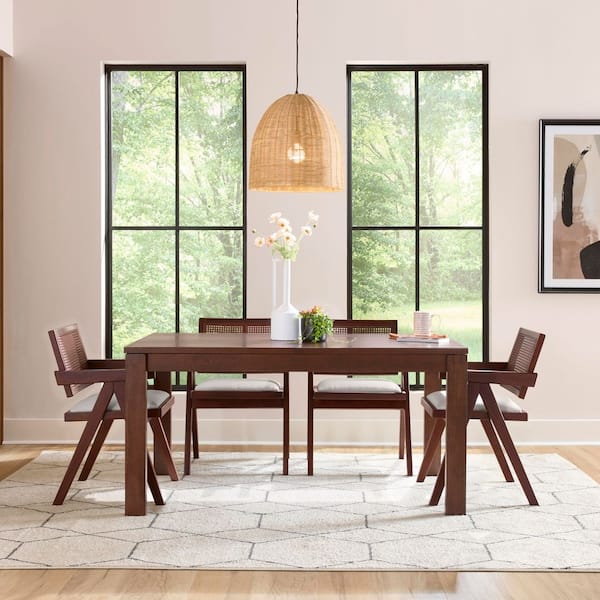 Conley Extendable Modern Walnut Wood 60 in. 4-Legs Dining Table, Seats up to 8
