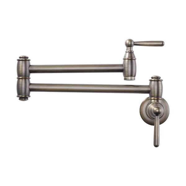 WOWOW Victorian Brass Wall Mount Pot Filler Faucet with Double Joint Swing Arms in Antique Bronze