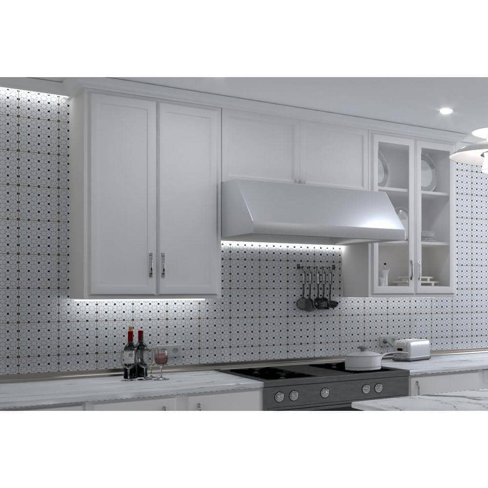 Bliss 8" Black and White Porcelain Patterned Tile