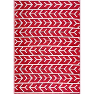 Amsterdam Red White 4 ft. x 6 ft. Modern Plastic Indoor/Outdoor Area Rug