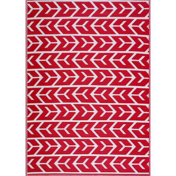 PLAYA RUG Amsterdam Red White 8 ft. x 10 ft. Modern Reversible Recycled Plastic Indoor/Outdoor Area Rug-Floor Mat