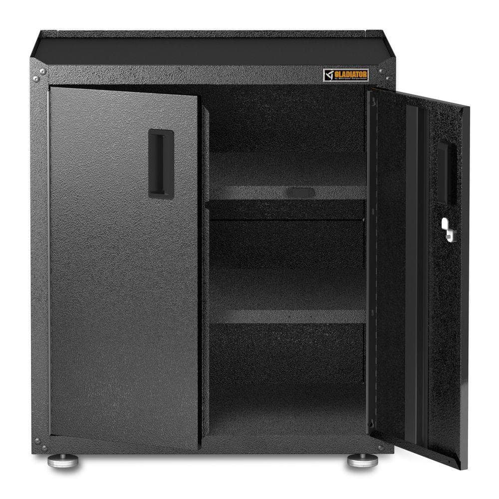 Freestanding Lockable White Storage Cabinet with Adjustable Shelving