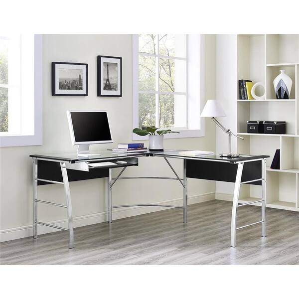 Altra Furniture Wingate Glass Top Black L Shape Desk