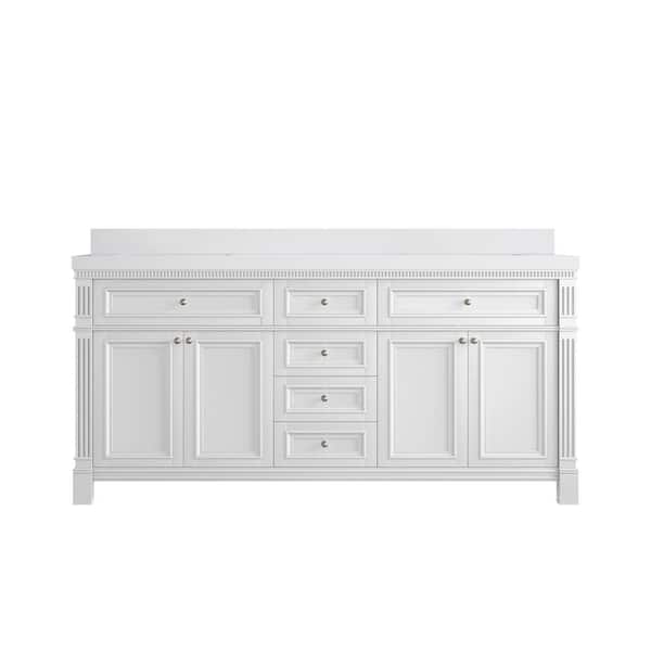 Willow Collections Paris 72 in. W x 22 in. D x 36 in. H Double Sink Bath Vanity in White with 2 in. White Qt. Top
