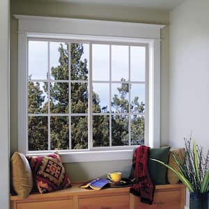 23.5 in. x 23.5 in. V-2500 Series White Vinyl Left-Handed Sliding Window with Colonial Grids/Grilles
