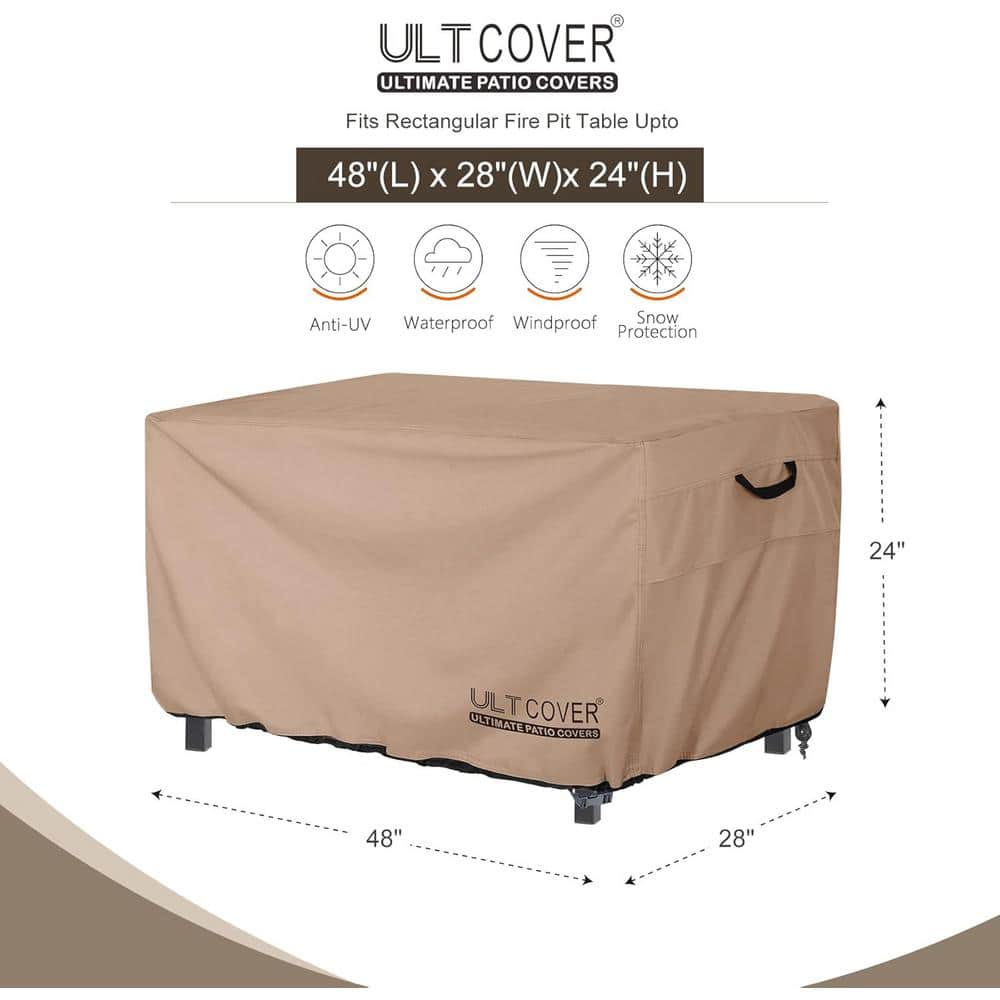 Rectangular Brown Polyester Gas Fire Pit Table Cover 48x28 in.