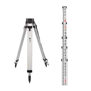 16 ft. Aluminum Dual Sided Grade Telescoping Rod Inches and Black Tripod with Quick Clamp