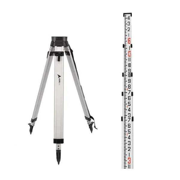AdirPro 16 ft. Aluminum Dual Sided Grade Telescoping Rod Inches and Black Tripod with Quick Clamp