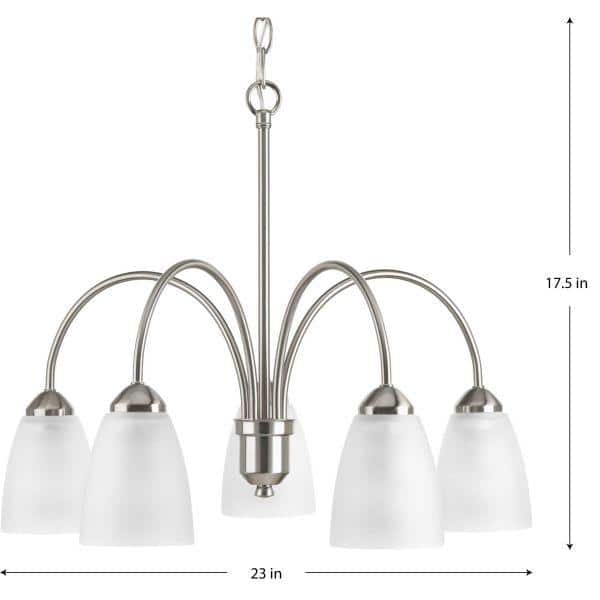Brushed Nickel 5-Light Chandelier with White Etched Glass Shades