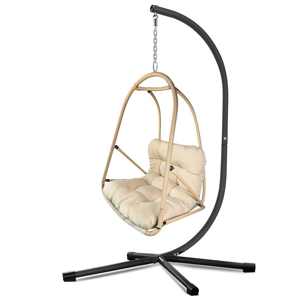 Brown Swing Egg Chair with Stand, Outdoor Wicker Hanging Chair with Cushion and Pillow price history on PriceWatchPro