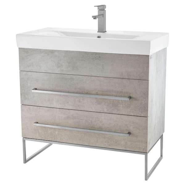 FINE FIXTURES Concordia 36 in. W x 18.11 in. D x 33.50 in. H Bathroom Vanity in Gray Marble with White Ceramic Top