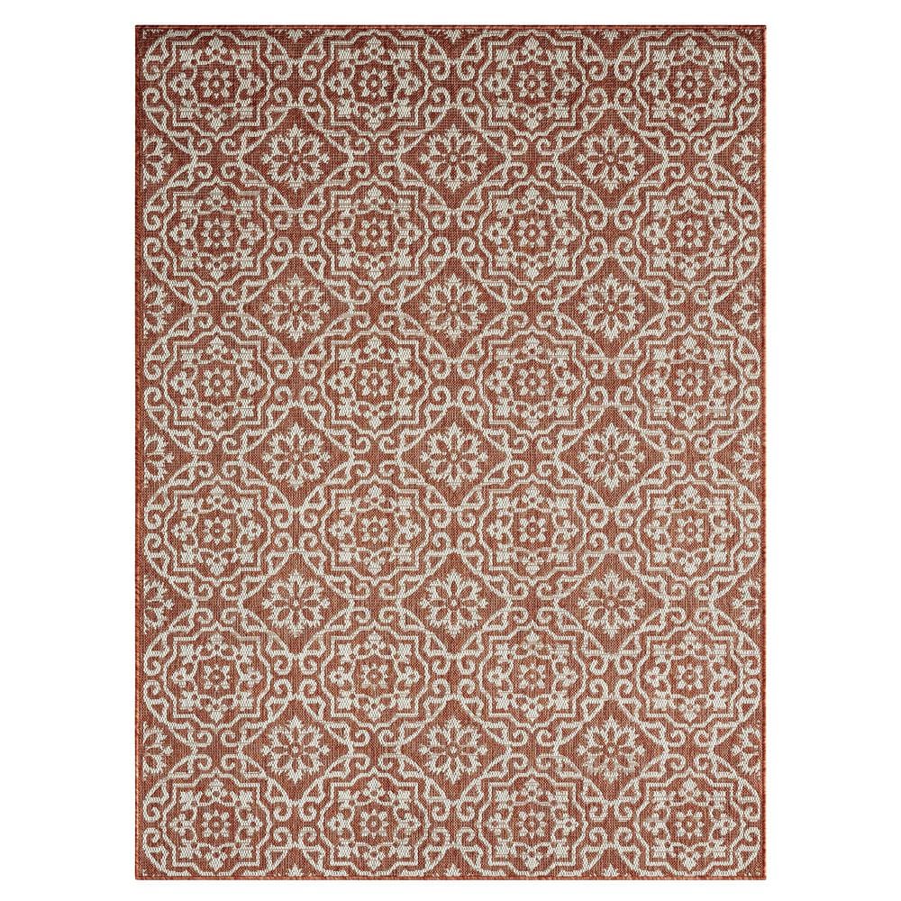 Terracotta Ivory Geometric Medallion Indoor/Outdoor Area Rug 6' x 9'