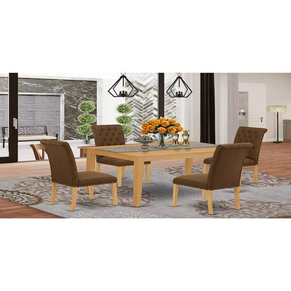 East West Furniture 5-Piece Natural Oak Finish Solid Wood Top - Rectangular Dining Room Set - Seats 4