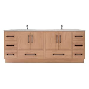 Victoria 84 in. W x 20 in. D x 35 in. H Double Sink Freestanding Bath Vanity in Red Oak with White Acrylic Top