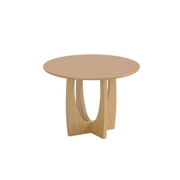 42 in. Oak Wood Natural Color Column Pedestal Arch Cross-Leg Round Kitchen Table Dining Table Seats-4