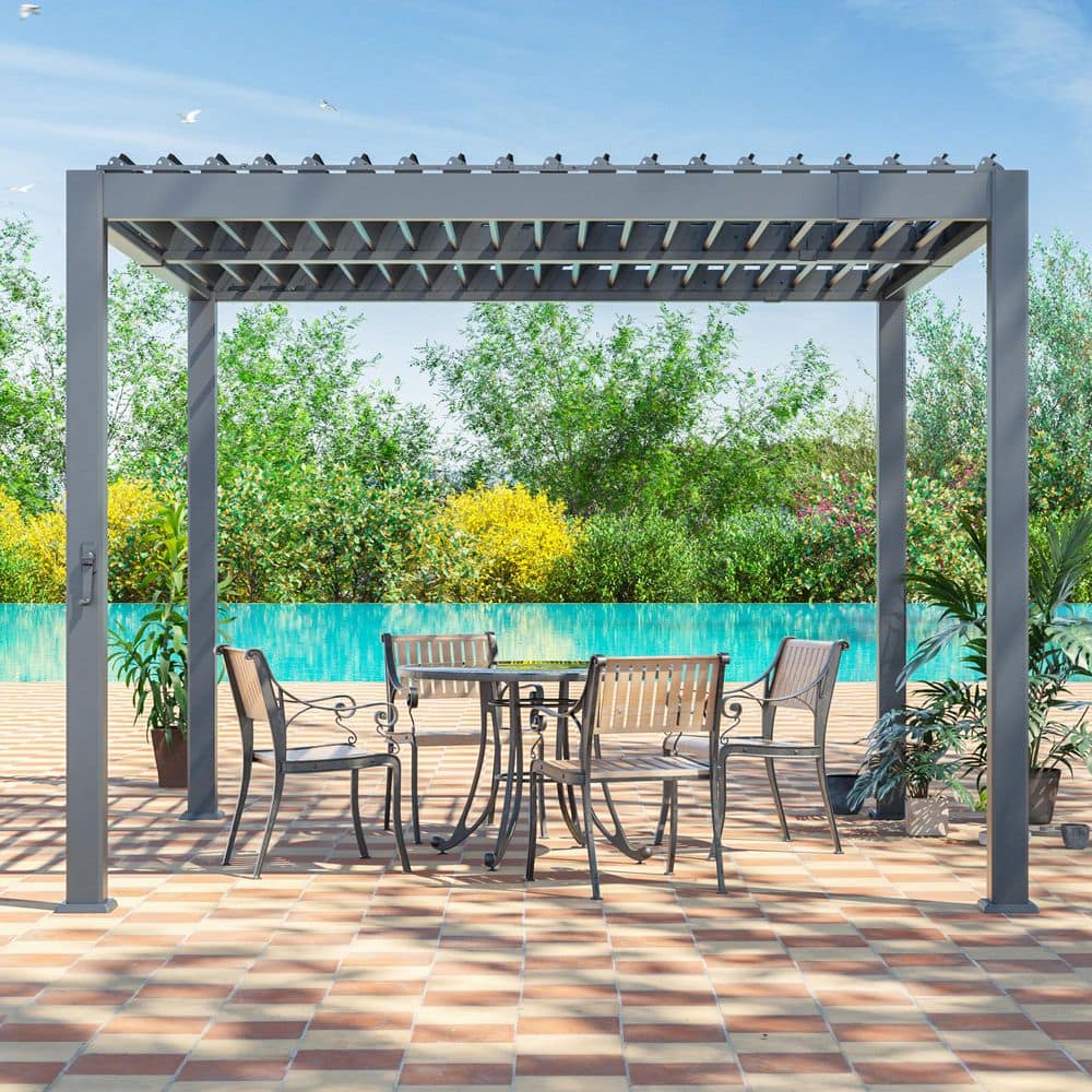 10 ft. x 10 ft. Outdoor Patio Adjustable Gray Aluminum Pergola with Louvers and Rust-Free, for Balcony, Deck and Garden price history on PriceWatchPro