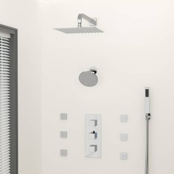 Triple Handles 8-Spray 12 in. and 6 in. Wall Mount Shower Faucet 2.5 GPM with Anti Scald in. Chrome (Valve Included)